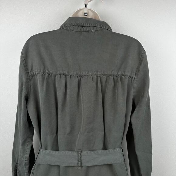 Evereve Peyton Shirt Dress Utility Dress Button Up Pockets Belted Olive Medium - Picture 7 of 12